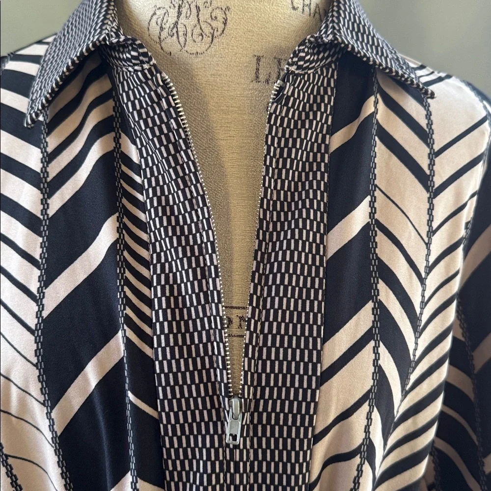 Robbie Bee vintage 60’s poly geometric Chevron shirt dress Deadstock‎ size XL